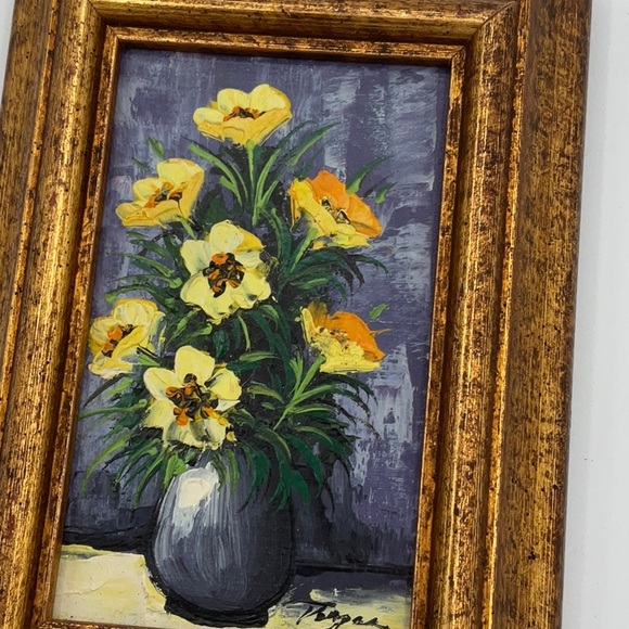 Vintage Yellow and Orange Floral Painting - Picture 4 of 5